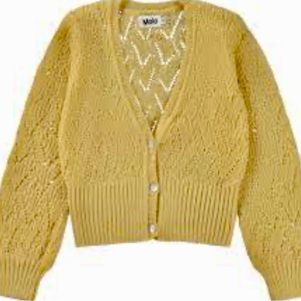 Molo Mustard Yellow Knit Cardigan with Pearl Buttons